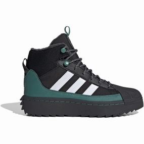 adidas Originals Core black/White/Active Green Superstar Winter Trek J Boots Cheap Kids Winter Footwear