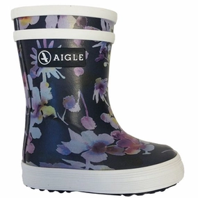Aigle Baby Flac Wellies Dark Flowers Kids Rain Boots with free shipping
