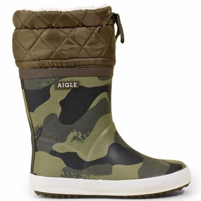 Aigle Giboulee Thermo Wellies Print Camou/Kaki Kids Thermo Boots discount price