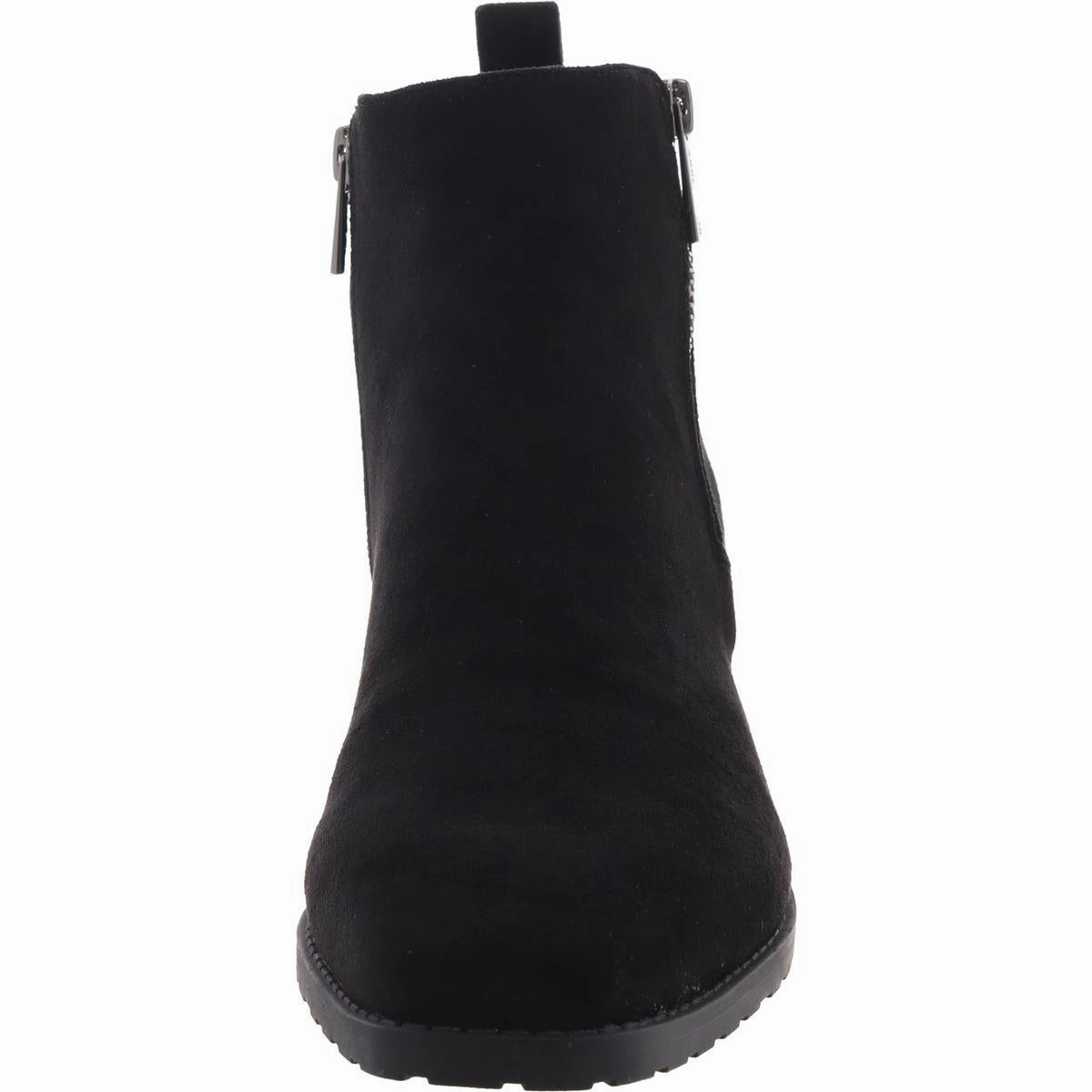 AKSAKARA Womens Double Zipper Faux Suede Ankle Boots