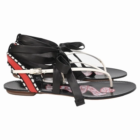 Alaa Graphic Print Gladiator Sandals in Black Leather Discount Mens Beach Sandals
