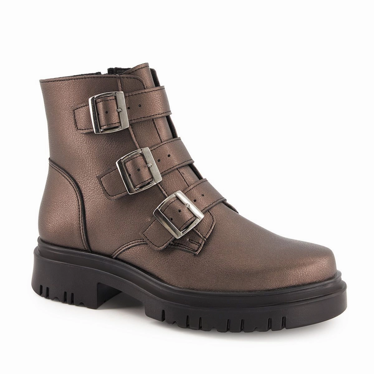 Andrea Triple Buckle Combat Boots Cheap Womens Leather Boots