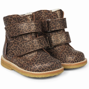 Angulus Beginner Tex-Boots w Velcro Brown Leo Cheap Kids Winter Footwear