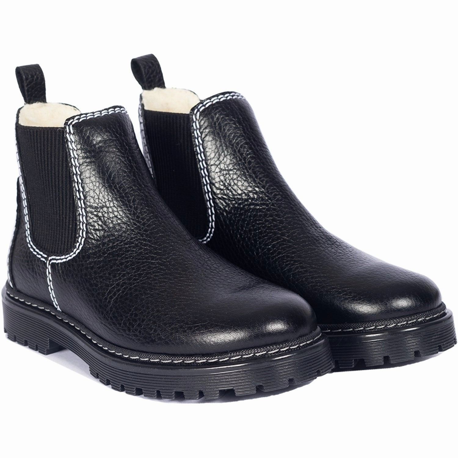 Angulus Black/Black Chelsea boot with soft wool lining Kids Chelsea Boots sale
