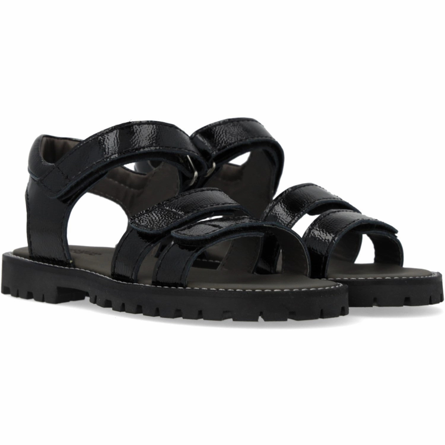 Angulus Black Justerbar Leathersandal Med Velcro Kids Open Sandals cheap sale
