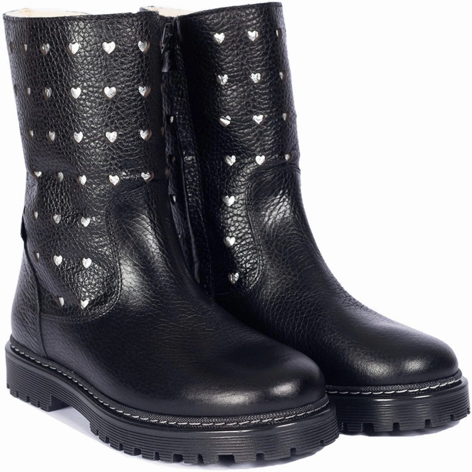 Angulus Black Tex-Boot Med Udstansede Slvhjerter Cheap Kids Winter Footwear
