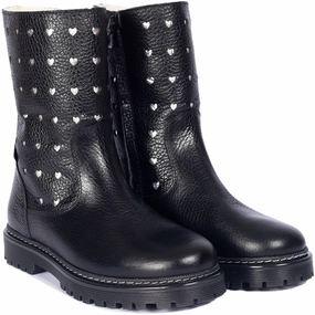 Angulus Black Tex-Boot Med Udstansede Slvhjerter Cheap Kids Winter Footwear