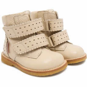Angulus Buttermilk Tex-Boot with Hearts and Velcro Closure Cheap Kids Winter Footwear