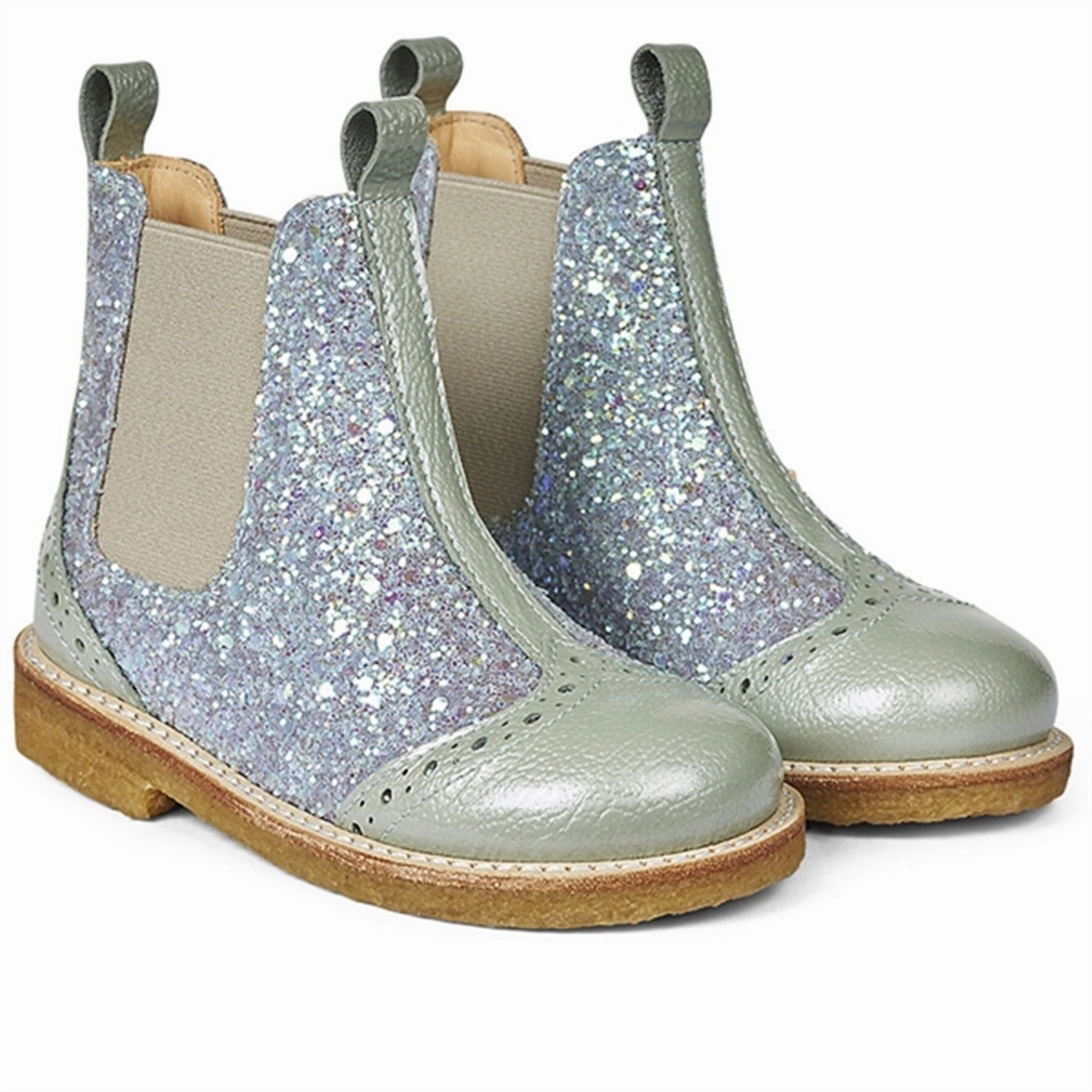 Angulus Chelsea Stvlet W. Elastic Band Mint/Mint Glitter/Beige Kids Chelsea Boots sale