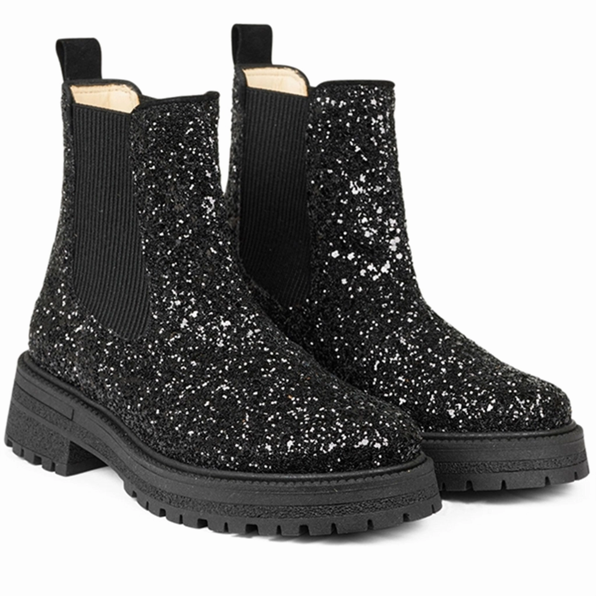 Angulus Chelsea Stvlet With Lace And Track-Sole Black Glitter/Black/Black Kids Chelsea Boots sale