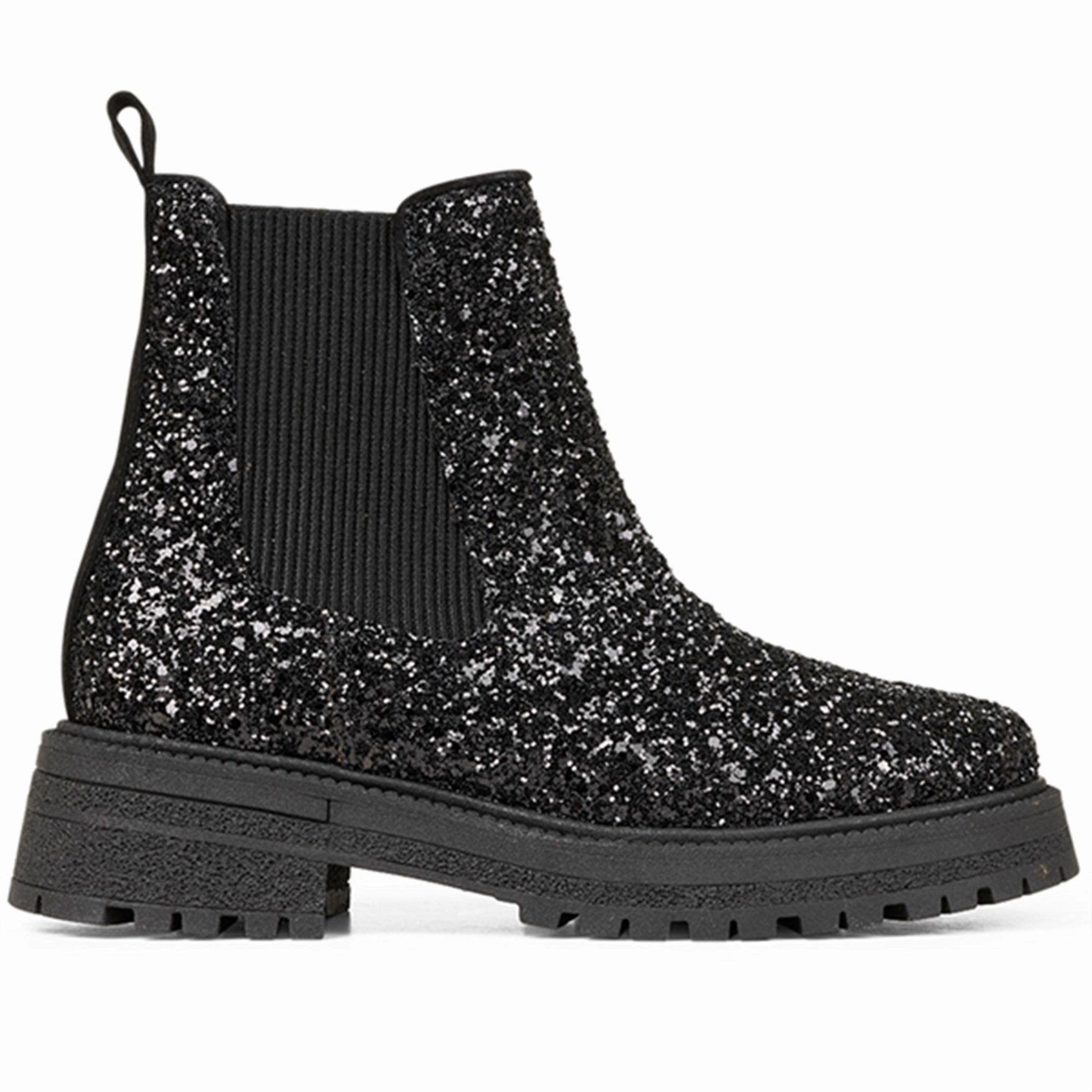 Angulus Chelsea Stvlet With Lace And Track-Sole Black Glitter/Black/Black