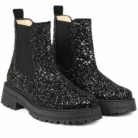 Angulus Chelsea Stvlet With Lace And Track-Sole Black Glitter/Black/Black Kids Chelsea Boots sale