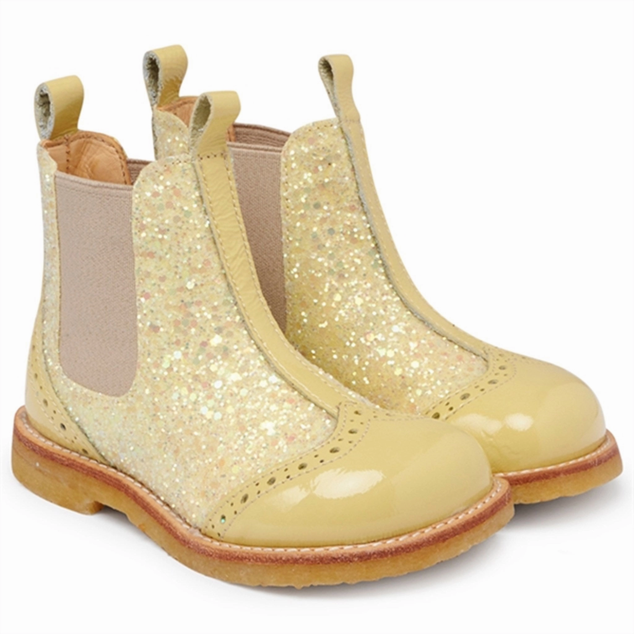 Angulus Chelsea W. Elastic Band Light Yellow/Light Yellow Glitter/Beige Kids Chelsea Boots sale