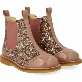 Angulus Clay/Clay Glitter/Rosa Chelsea Boot Med Glitter Og BrAndues Detaljer Kids Chelsea Boots sale