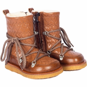 Angulus Cognac/Cognac Tex boot with hearts, laces and zipper Cheap Kids Winter Footwear