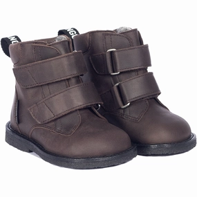 Angulus Dark Brown Beginner Tex Boot with Logo Tape and Velcro Closure Cheap Kids Winter Footwear
