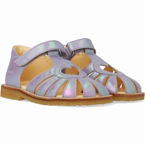 Angulus Iridescent Lilac Shine Hjertesandal Med Velcro Closure Kids Closed Toe Sandals promo