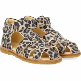 Angulus Leopard suede Beginner Sandal Med Velcro Closure Kids Closed Toe Sandals promo