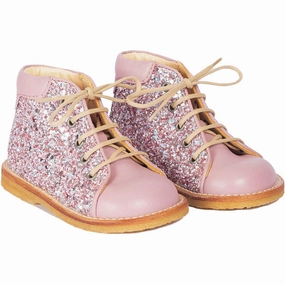 Angulus Mauve/Mauve Glitter Classic Beginner Lace Up With Sparkling Glitter Beginner Shoes With Laces Kids deal