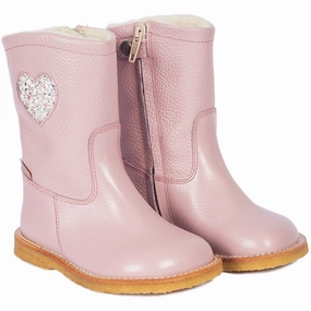 Angulus Mauve/Mauve Glitter Tex-Boot Med Hjerte Og Zipthrough Cheap Kids Winter Footwear