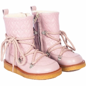 Angulus Mauve/Mauve Tex Heart Lace-Up Boot Cheap Kids Winter Footwear