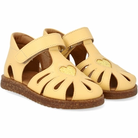 Angulus Mellow Yellow/Pineapple Glitter Leather Heart Sandal with Sparkling Glitter Heart Kids Closed Toe Sandals promo