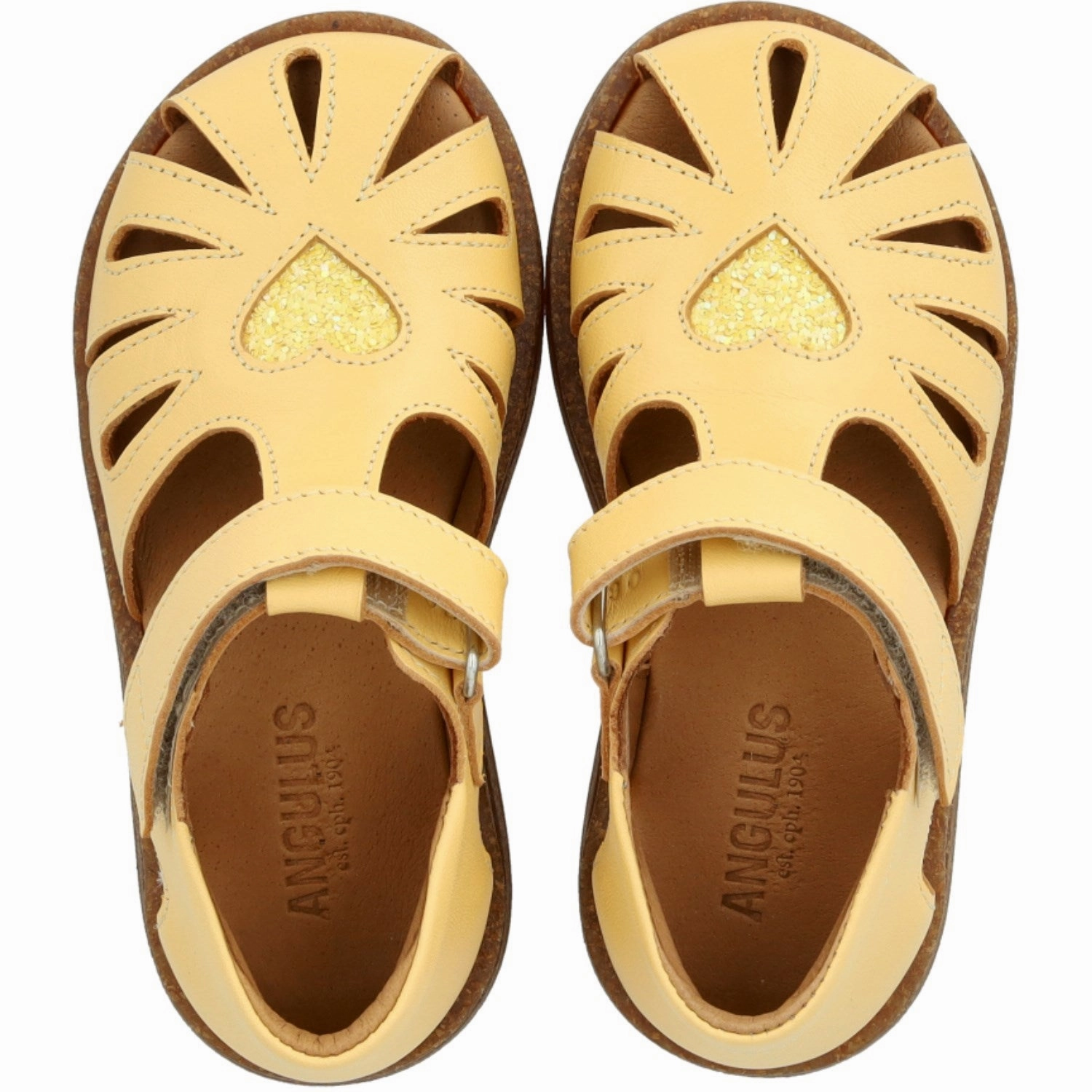 Angulus Mellow Yellow/Pineapple Glitter Leather Heart Sandal with Sparkling Glitter Heart