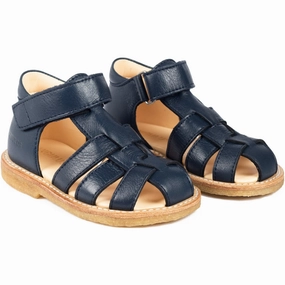 Angulus Navy Beginner Sandal Med Velcro Closure Kids Closed Toe Sandals promo