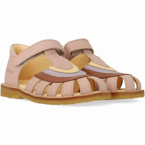 Angulus Rosebud/Clay/Lilac Colourblock Regnbuesandal Med Velcro Kids Closed Toe Sandals promo