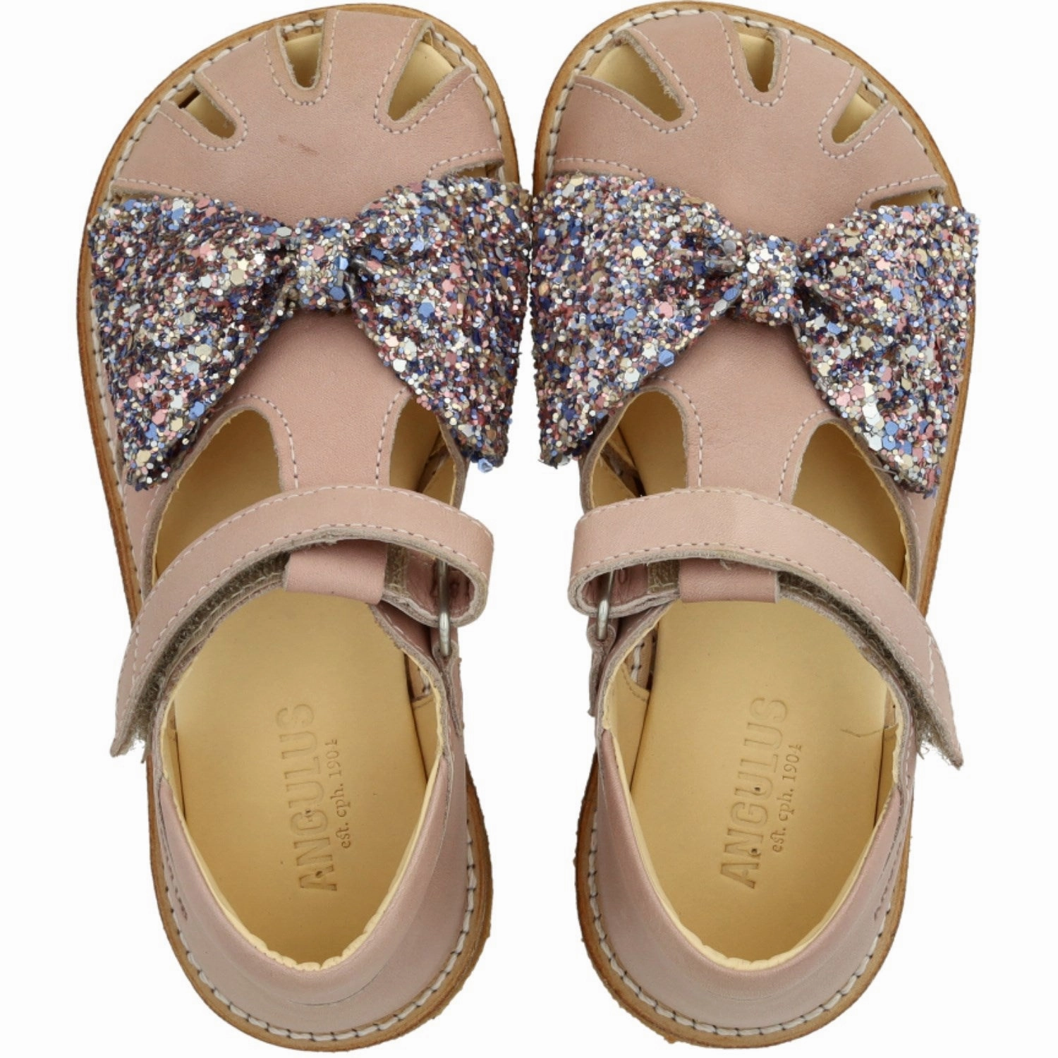 Angulus Rosebud/Pastel multi glitter Sandal Med Glittersljfe Og Velcro Closure