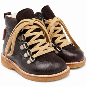 Angulus Starter Tex Boots With Lace & Zipper Dark Brown/Dark Brown Cheap Kids Winter Footwear