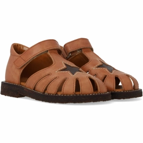 Angulus Tan/Dark Brown Leather Sandal with Star Detail Kids Closed Toe Sandals promo
