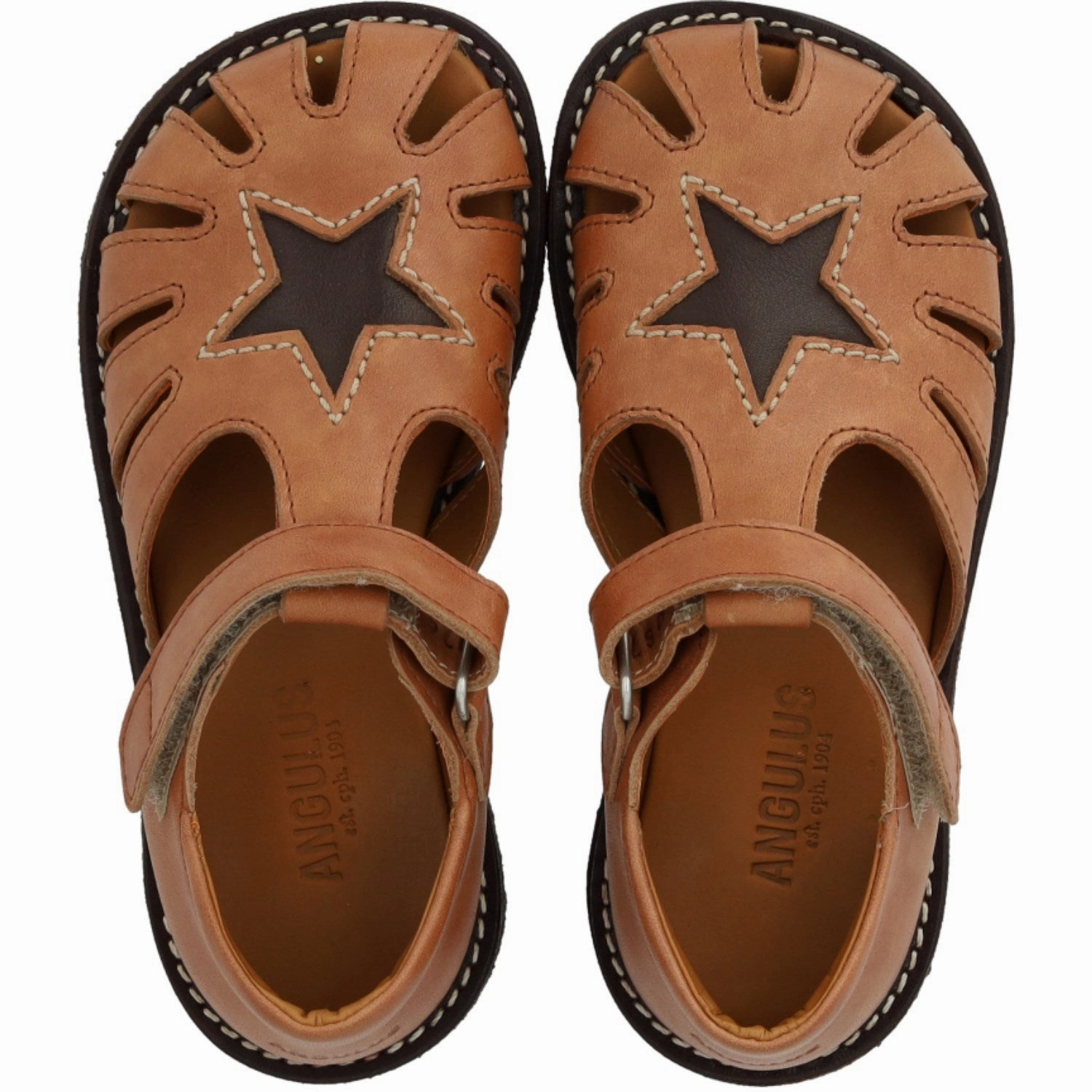 Angulus Tan/Dark Brown Leather Sandal with Star Detail