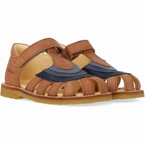Angulus Tan/Navy/Indigo/Blue FAnd Colourblock Regnbuesandal Med Velcro Kids Closed Toe Sandals promo