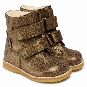 Angulus Tex Boots w Velcro Brown Leo Cheap Kids Winter Footwear