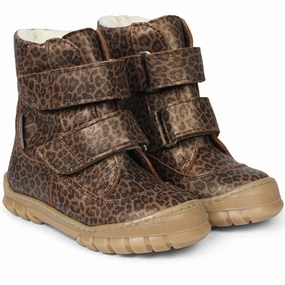 Angulus Tex Boots w Velcro Brown Leo Cheap Kids Winter Footwear