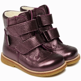 Angulus Tex Boots w Velcro Plum Shine Cheap Kids Winter Footwear