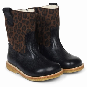 Angulus Tex-Boots w. Zipper Black/Brown Leo Cheap Kids Winter Footwear