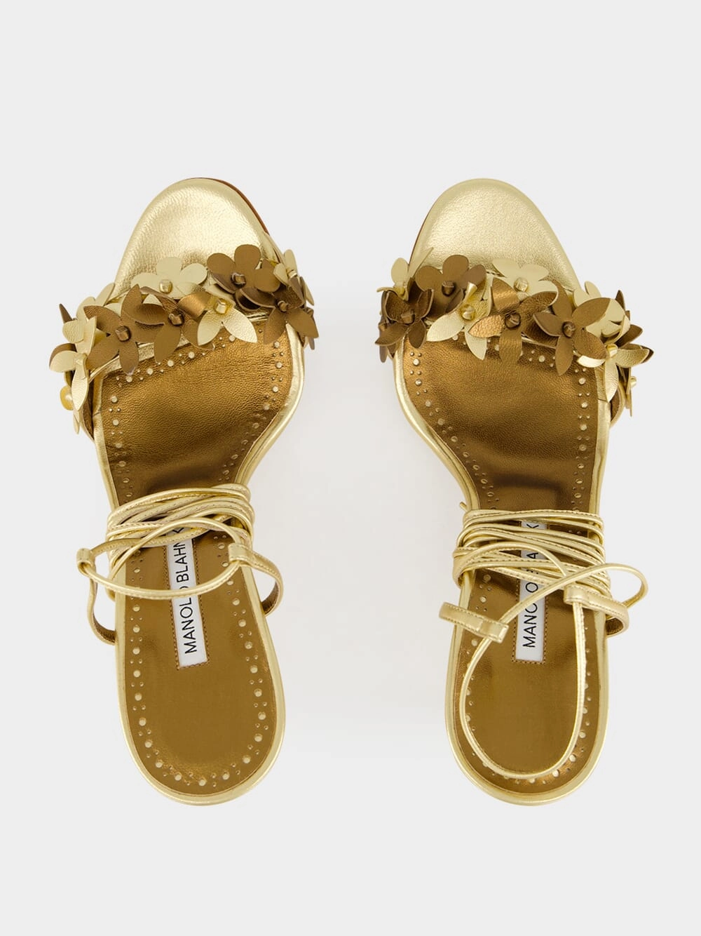 Anista Gold Floral Ankle Strap Sandals