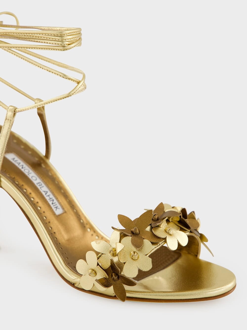 Anista Gold Floral Ankle Strap Sandals