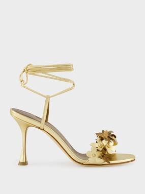 Anista Gold Floral Ankle Strap Sandals Womens Sandals mega clearance