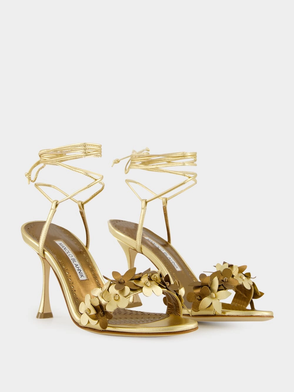 Anista Gold Floral Ankle Strap Sandals