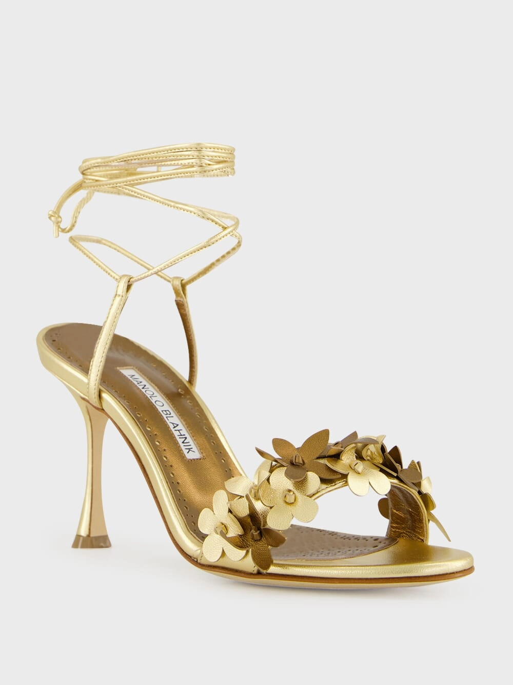 Anista Gold Floral Ankle Strap Sandals