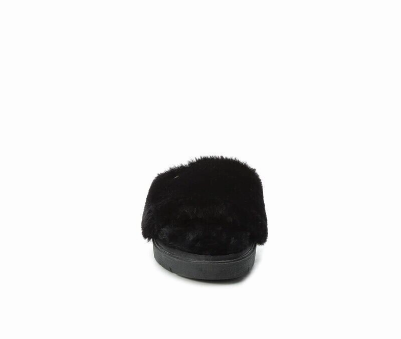 Anne Klein Sillie Slippers Women's US 6 Black Faux Fur Open Toe Slide KHD298