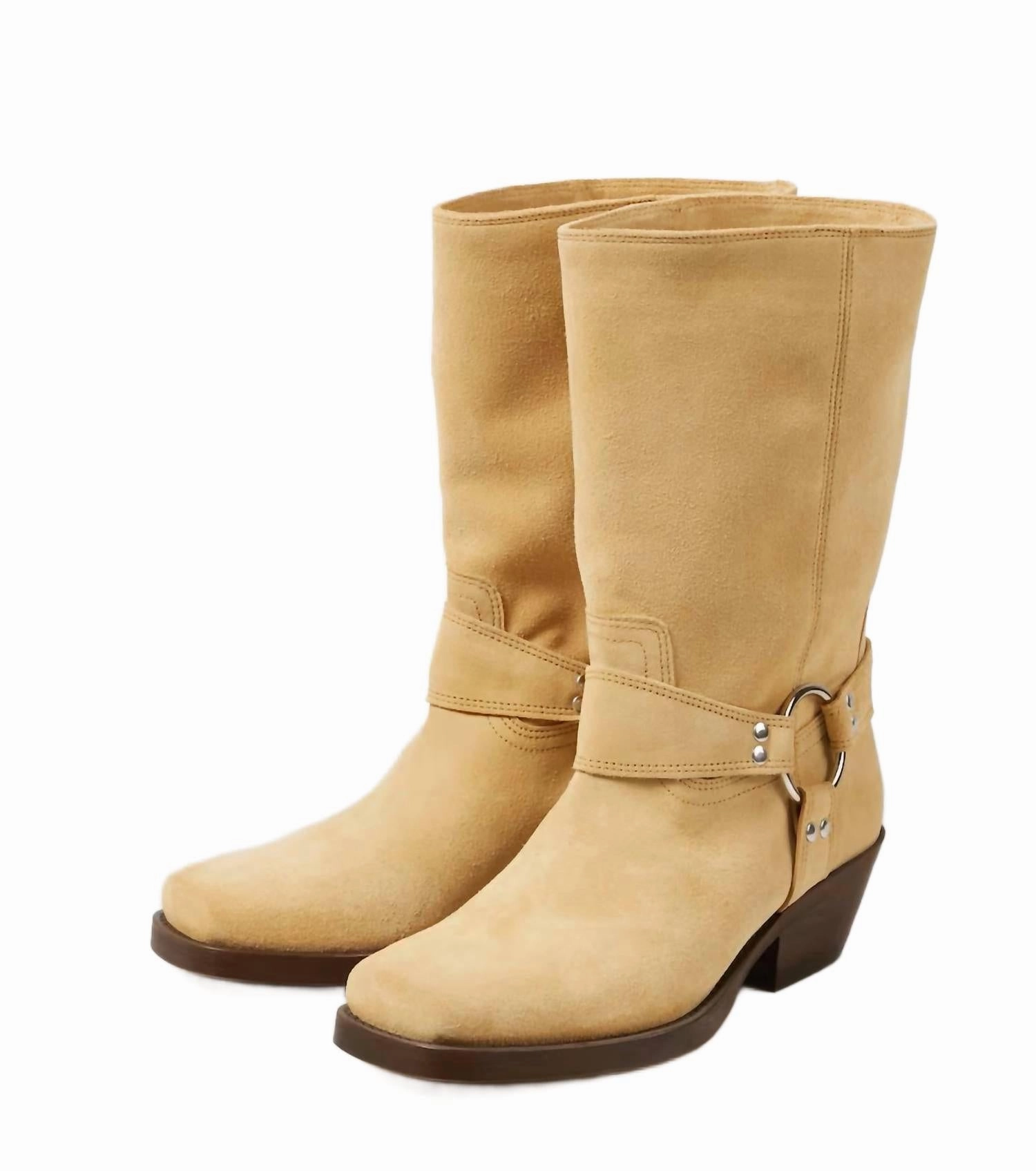 Antya Suede Biker Boots In Beige
