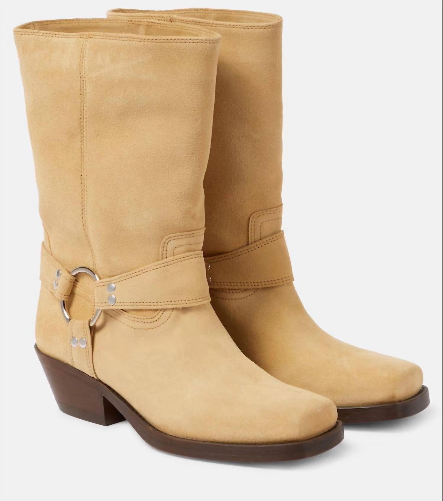 Antya Suede Biker Boots In Beige