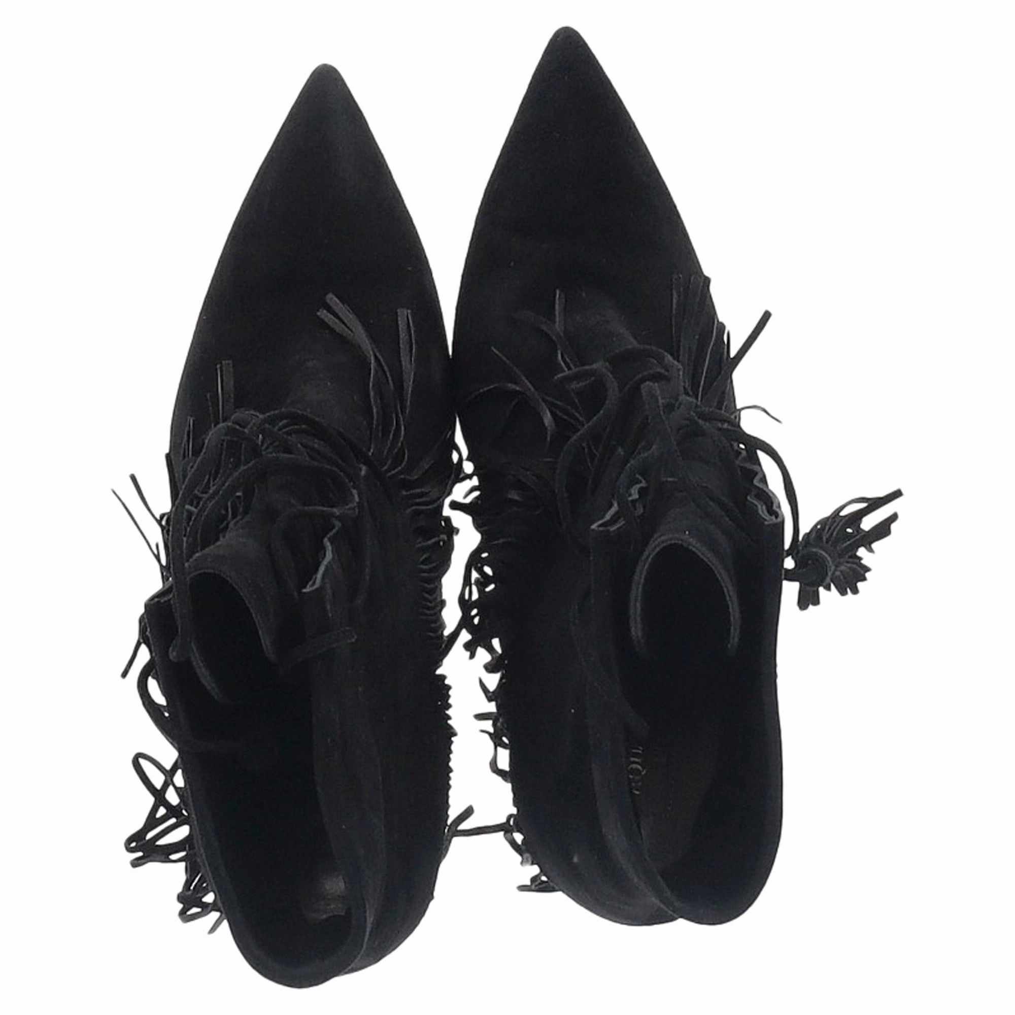 Aquazzura Mustang 105 Fringe Heeled Ankle Boots in Black Suede