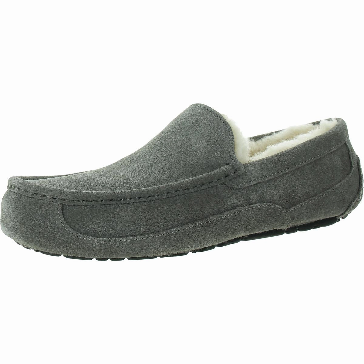 Ascot Mens Suede Shearling Moccasin Slippers