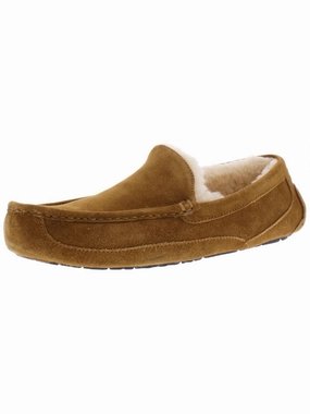 Ascot Mens Suede Shearling Moccasin Slippers Mens Slippers clearance sale