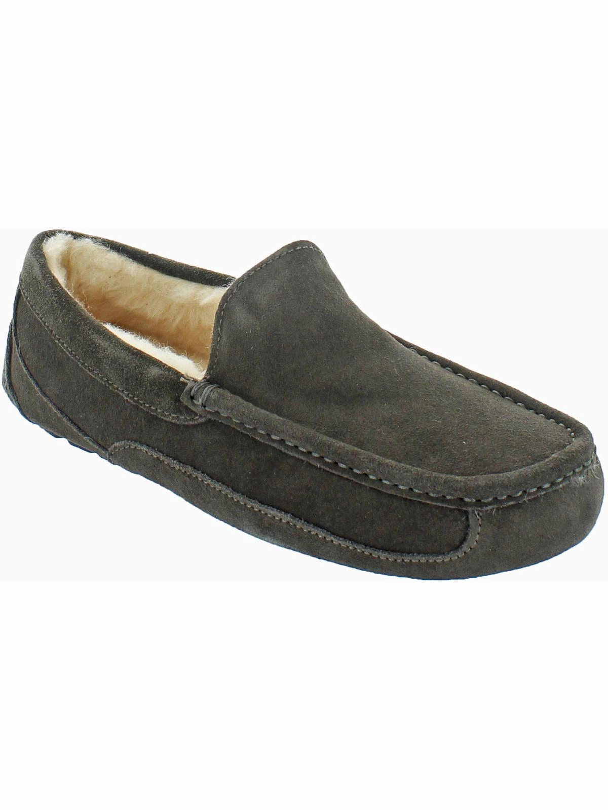 Ascot Mens Suede Shearling Moccasin Slippers